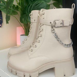 White Tinstree Combat Boots Womens 9 Detachable chain (Clean, Used Once)